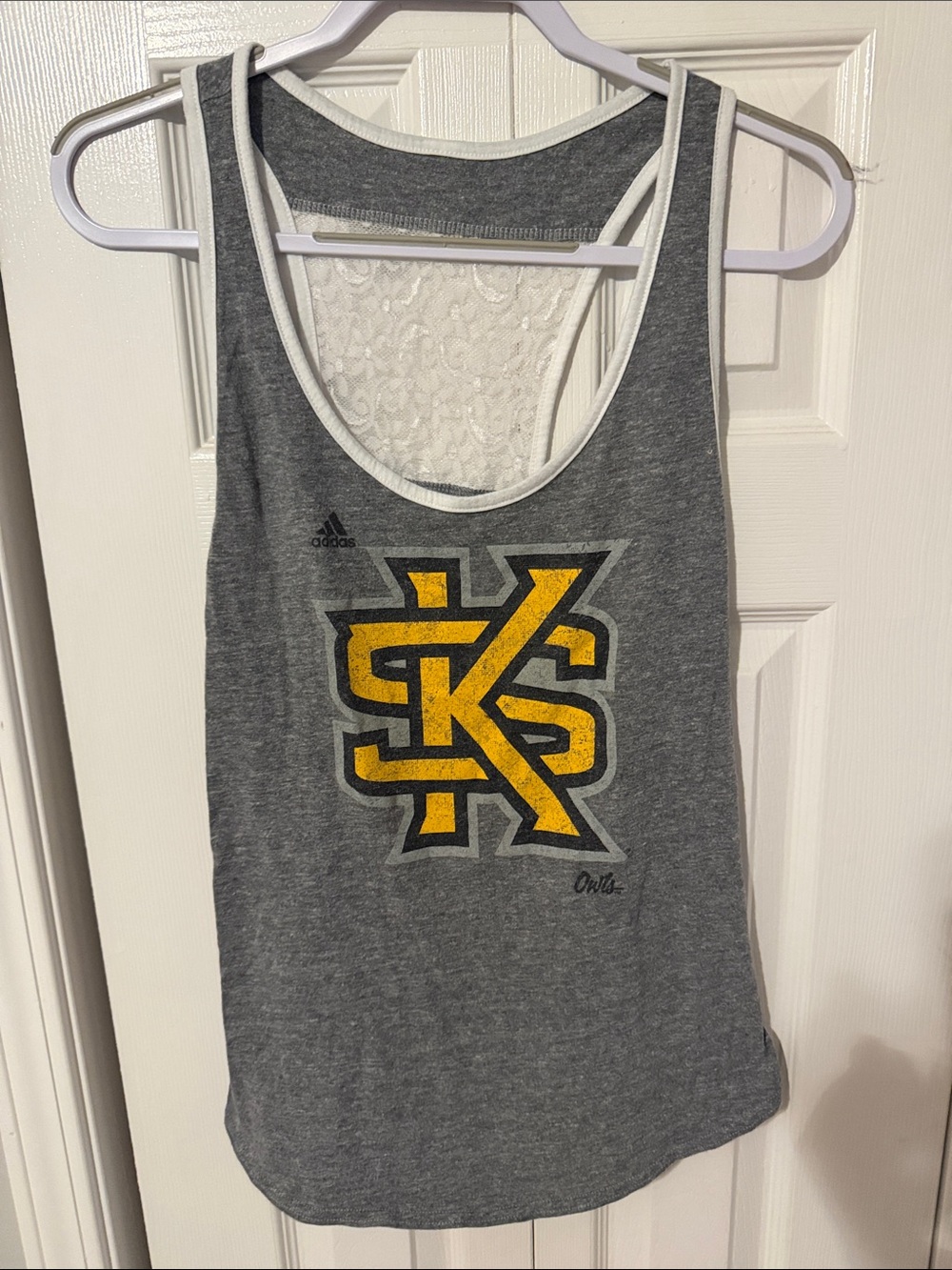 adidas Gray Tank with Yellow KSU Logo and White Trim